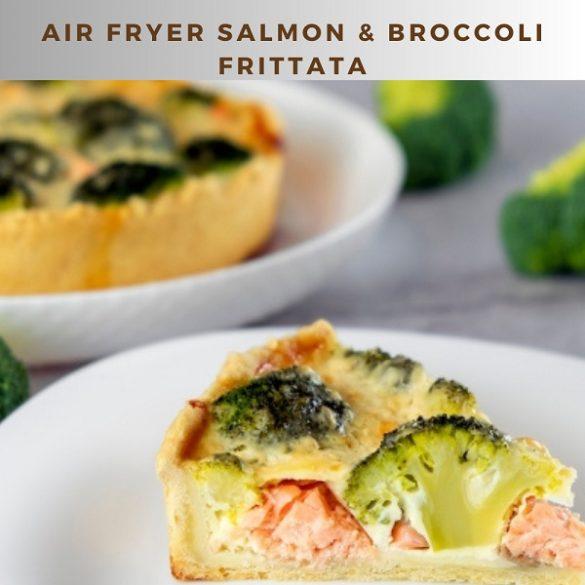 Air fryer keto salmon and broccoli frittata. This innovative recipe combines the crispy goodness of a crust with the rich flavors of salmon, broccoli, and soft cheese. #airfryer #diet #keto #healthy #dinner #breakfast #frittata